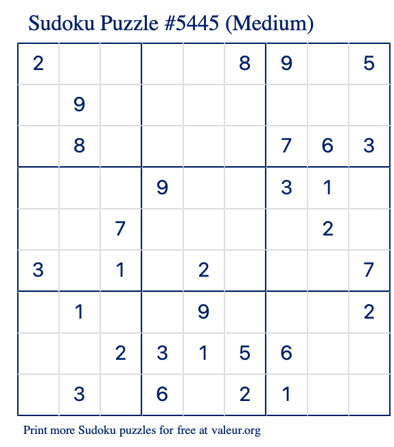 Free Printable Medium Sudoku Puzzle number 5445