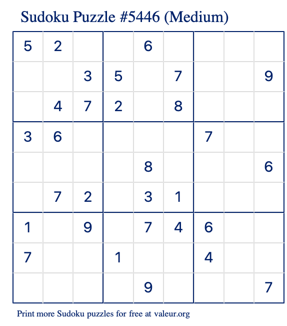 Free Printable Medium Sudoku Puzzle number 5446