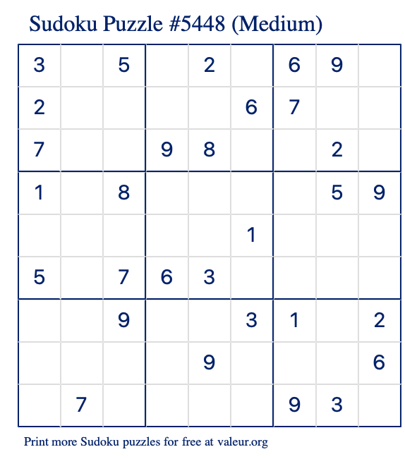 Free Printable Medium Sudoku Puzzle number 5448