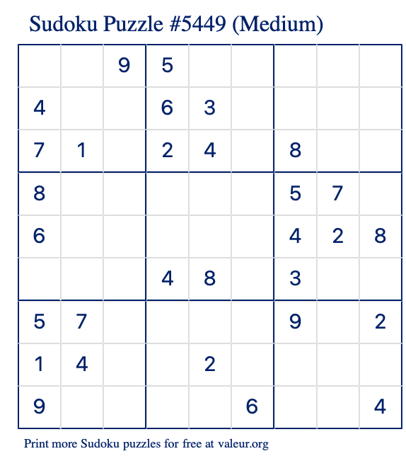 Free Printable Medium Sudoku Puzzle number 5449