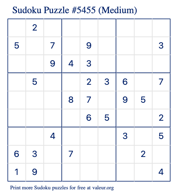 Free Printable Medium Sudoku Puzzle number 5455