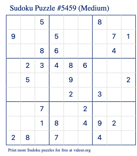 Free Printable Medium Sudoku Puzzle number 5459