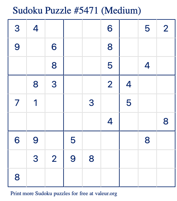 Free Printable Medium Sudoku Puzzle number 5471