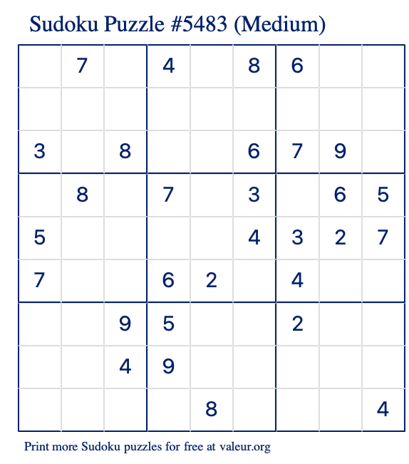 Free Printable Medium Sudoku Puzzle number 5483