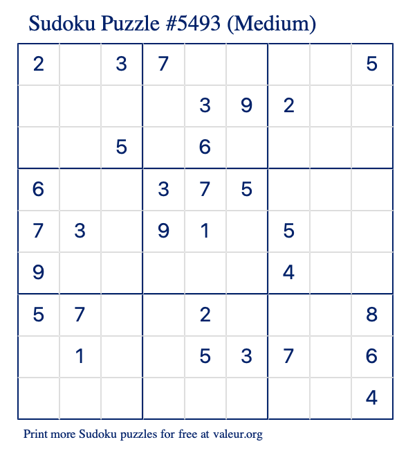 Free Printable Medium Sudoku Puzzle number 5493