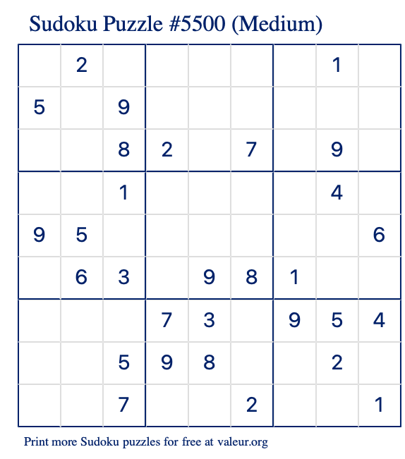 Free Printable Medium Sudoku Puzzle number 5500