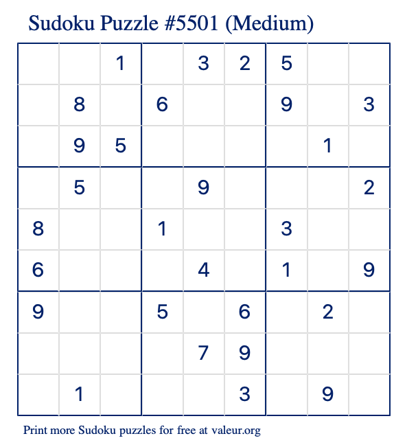 Free Printable Medium Sudoku Puzzle number 5501