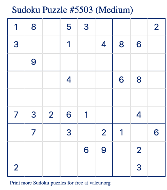 Free Printable Medium Sudoku Puzzle number 5503