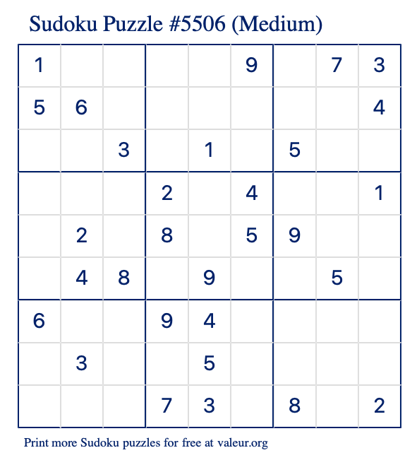 Free Printable Medium Sudoku Puzzle number 5506