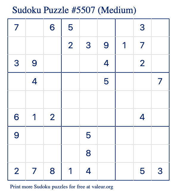 Free Printable Medium Sudoku Puzzle number 5507