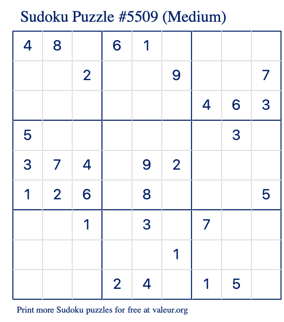 Free Printable Medium Sudoku Puzzle number 5509