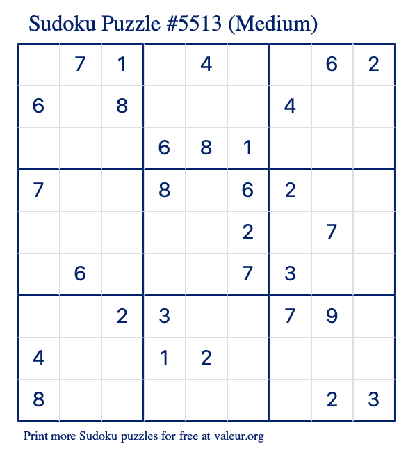 Free Printable Medium Sudoku Puzzle number 5513