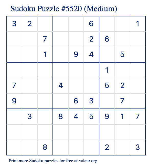 Free Printable Medium Sudoku Puzzle number 5520