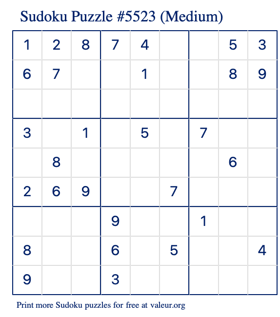 Free Printable Medium Sudoku Puzzle number 5523