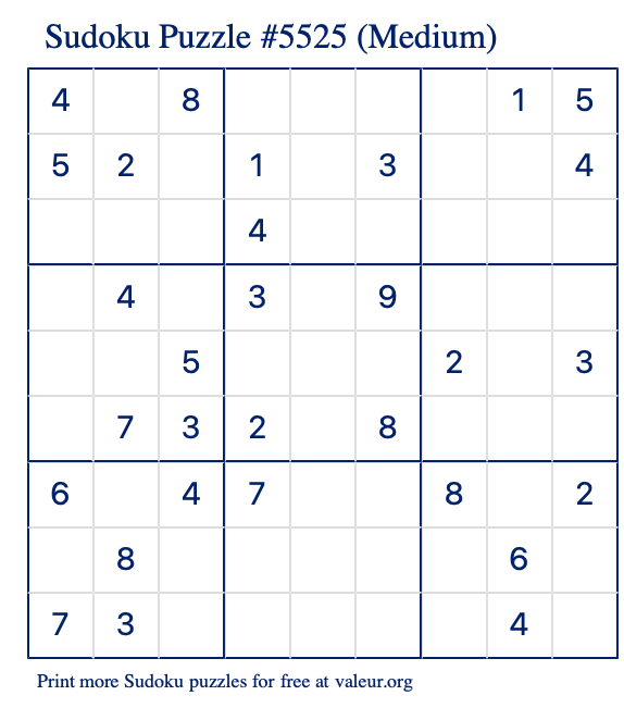 Free Printable Medium Sudoku Puzzle number 5525