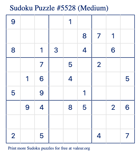 Free Printable Medium Sudoku Puzzle number 5528