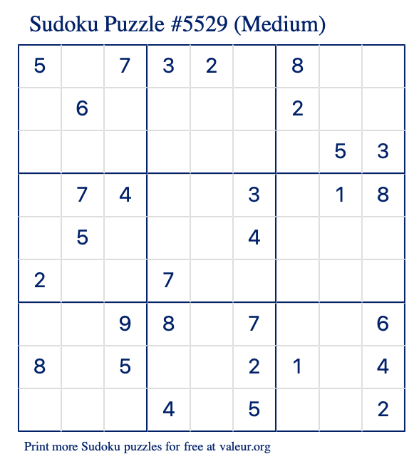 Free Printable Medium Sudoku Puzzle number 5529