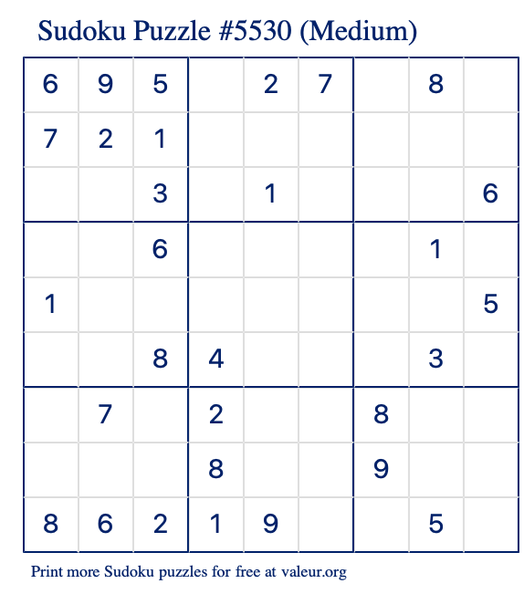 Free Printable Medium Sudoku Puzzle number 5530