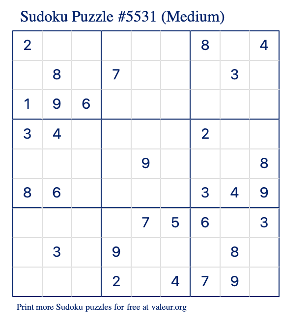 Free Printable Medium Sudoku Puzzle number 5531