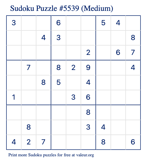 Free Printable Medium Sudoku Puzzle number 5539