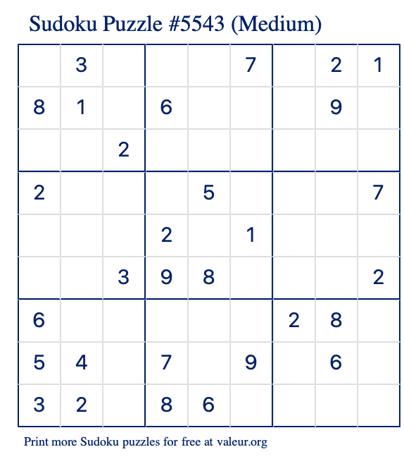 Free Printable Medium Sudoku Puzzle number 5543