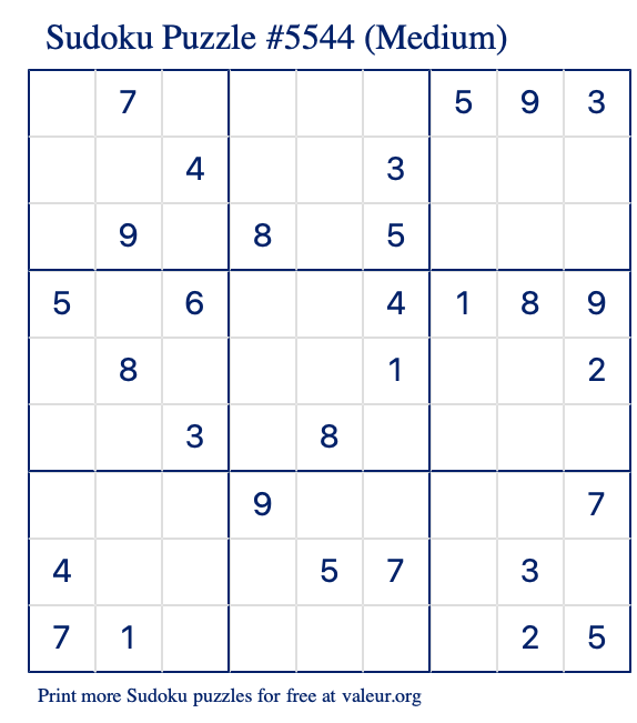 Free Printable Medium Sudoku Puzzle number 5544