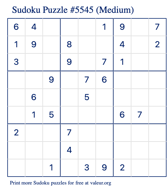 Free Printable Medium Sudoku Puzzle number 5545