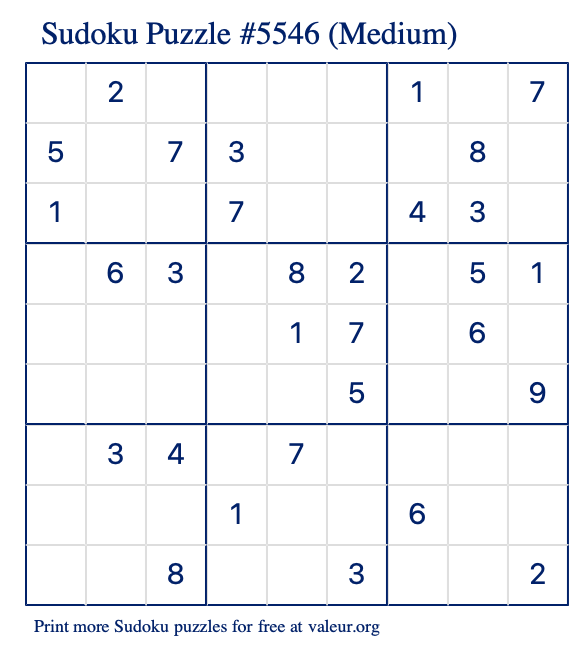 Free Printable Medium Sudoku Puzzle number 5546