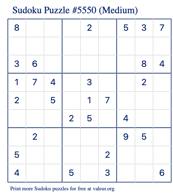 Free Printable Medium Sudoku Puzzle number 5550