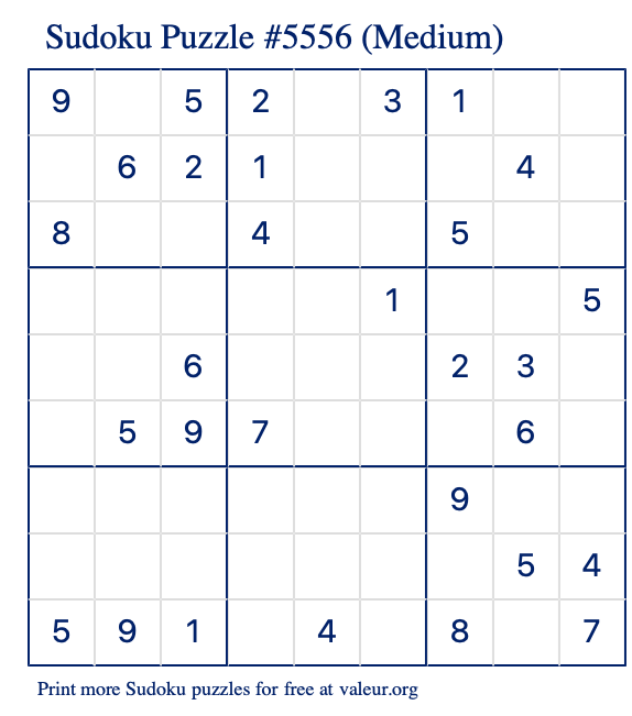 Free Printable Medium Sudoku Puzzle number 5556