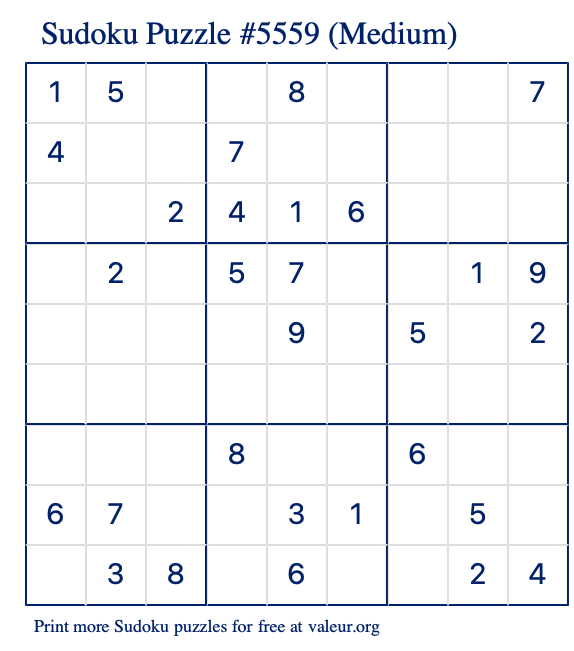 Free Printable Medium Sudoku Puzzle number 5559