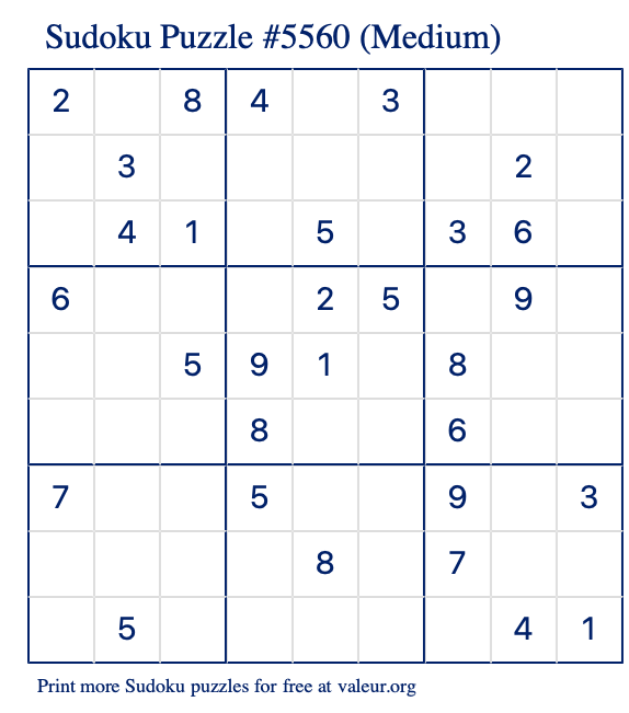 Free Printable Medium Sudoku Puzzle number 5560