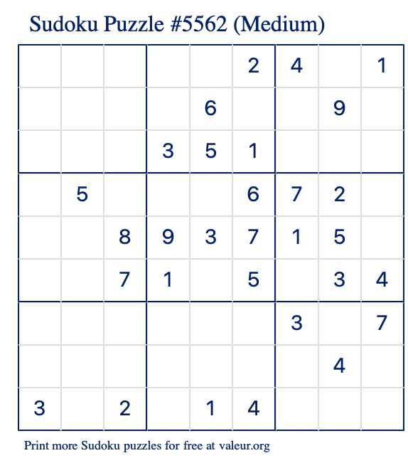 Free Printable Medium Sudoku Puzzle number 5562