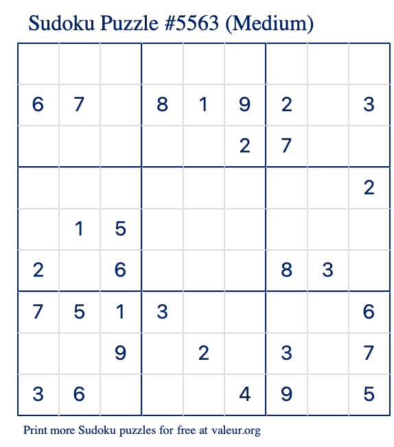 Free Printable Medium Sudoku Puzzle number 5563