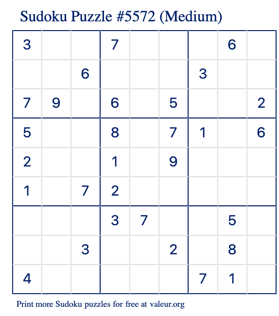 Free Printable Medium Sudoku Puzzle number 5572