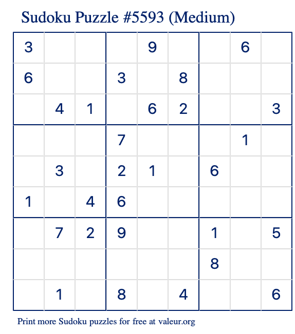 Free Printable Medium Sudoku Puzzle number 5593