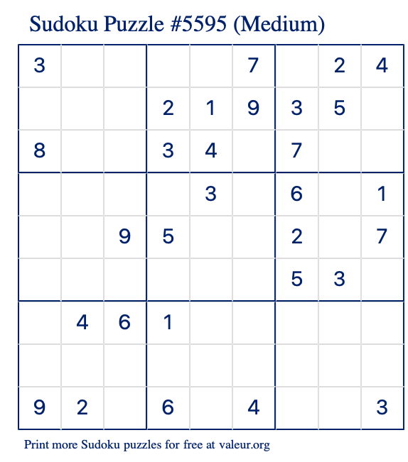 Free Printable Medium Sudoku Puzzle number 5595