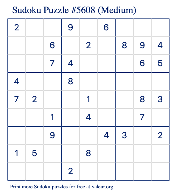 Free Printable Medium Sudoku Puzzle number 5608