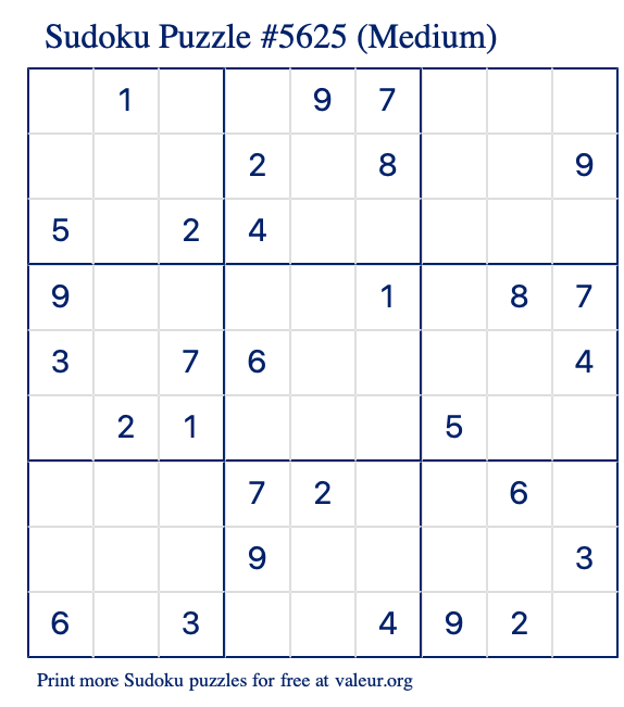 Free Printable Medium Sudoku Puzzle number 5625