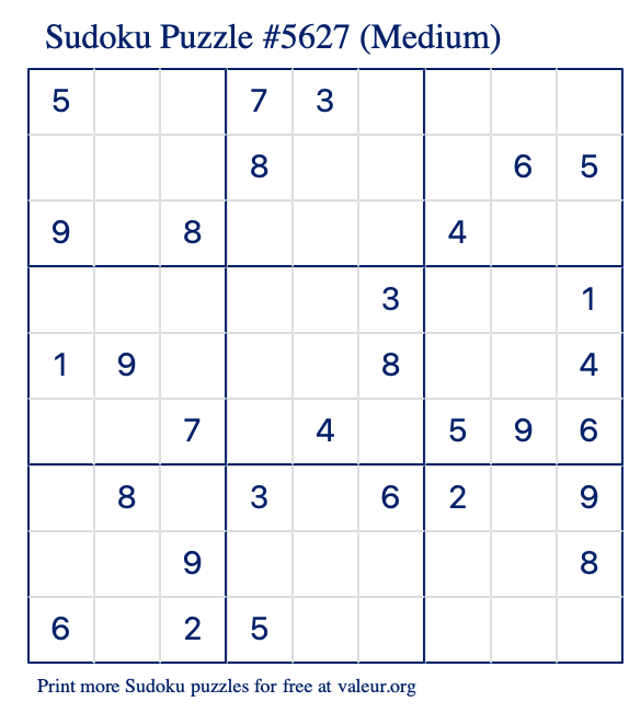 Free Printable Medium Sudoku Puzzle number 5627