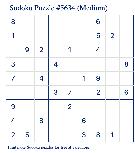 Free Printable Medium Sudoku Puzzle number 5634