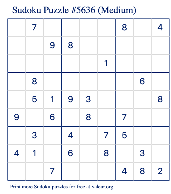 Free Printable Medium Sudoku Puzzle number 5636