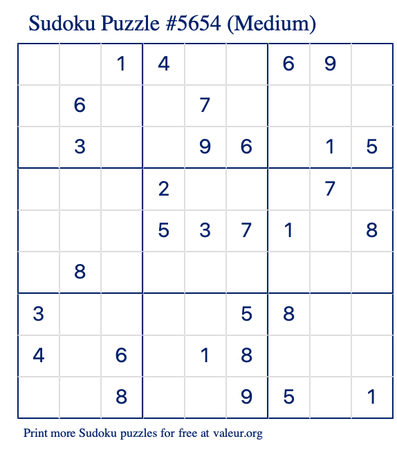 Free Printable Medium Sudoku Puzzle number 5654