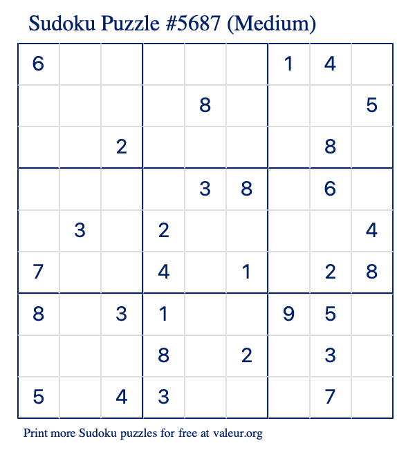 Free Printable Medium Sudoku Puzzle number 5687