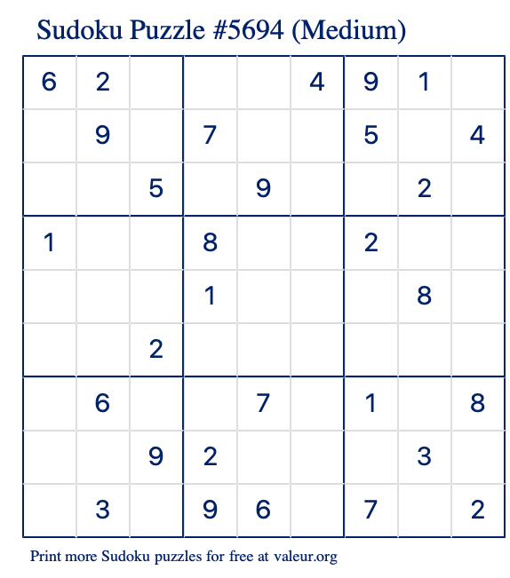 Free Printable Medium Sudoku Puzzle number 5694