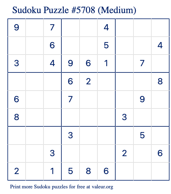 Free Printable Medium Sudoku Puzzle number 5708