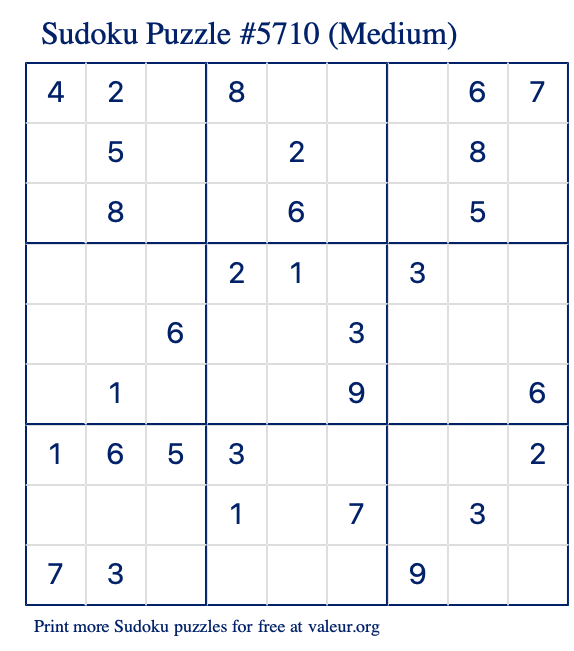 Free Printable Medium Sudoku Puzzle number 5710
