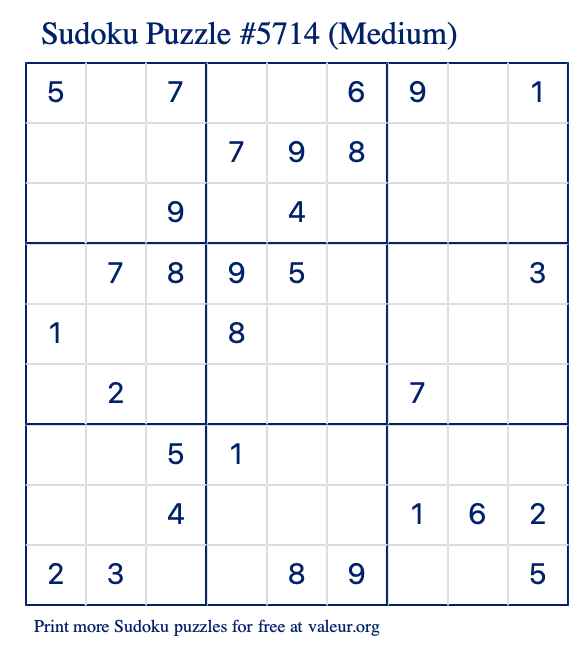 Free Printable Medium Sudoku Puzzle number 5714