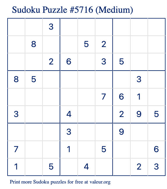 Free Printable Medium Sudoku Puzzle number 5716