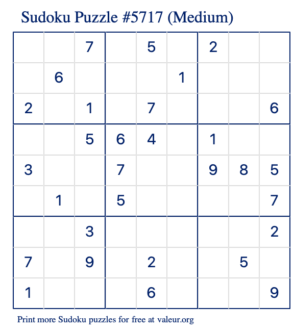 Free Printable Medium Sudoku Puzzle number 5717